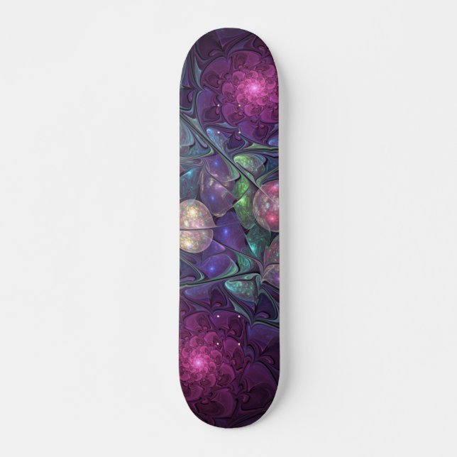 Farbige glitzernde moderne abstrakte Fraktalkunst Skateboard (Vorne)