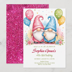 Farbige glückliche Gnome mit Ballons Einladung
