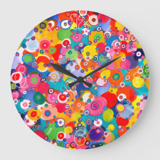 Farbige, glückliche kleine Kreise Original Artwork Große Wanduhr