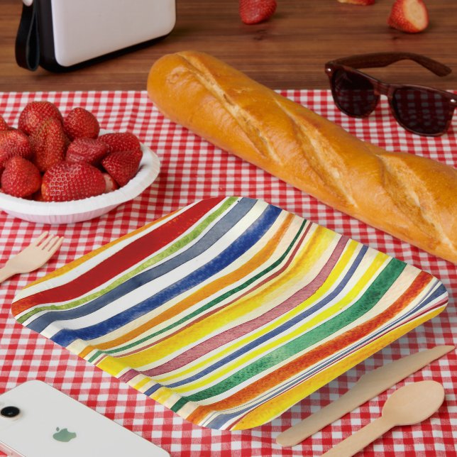 Farbige, glückliche Wasserfarben Pappteller (Picknick)