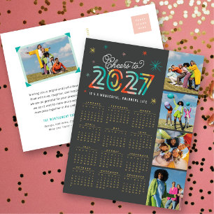 Farbige Glückwünsche zum Kalender 2027 Neujahr 4 F Feiertagspostkarte