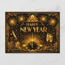 Farbige Gold Art Deco Frohes Neues Jahr