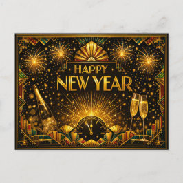Farbige Gold Art Deco Frohes Neues Jahr Feiertagspostkarte