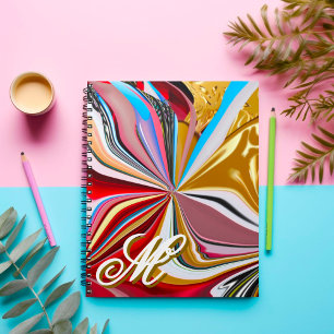 Farbige Gold Blume Monogram Liquid Abstrakt Notizblock