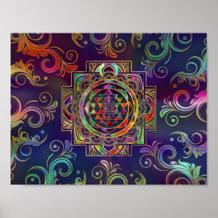 Farbige Gold gerahmt Sri Yantra Sri Chakra Poster