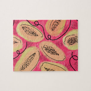 Farbige Gouache-Wasserfarbe Papaya Abstrakt Kunst Puzzle