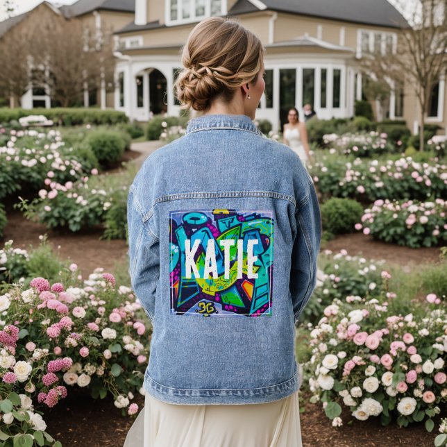 Farbige Graffiti individuelle Monogramm Name Farbe Jeansjacke (Hochzeit Rückseite)