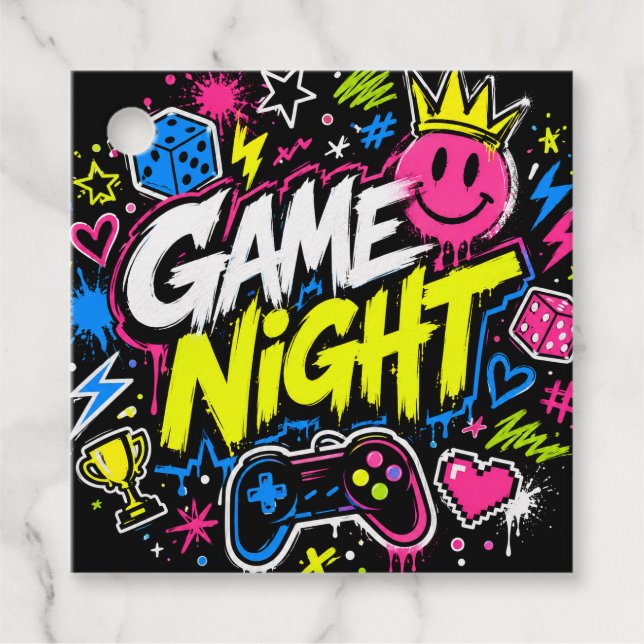 Farbige Graffiti-Spielabend-Partygeschenk-Tags Geschenkanhänger (Vorderseite)
