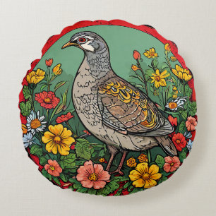 Farbige Graue Rebhuhn-Kunstvolle Wildtier-Vögel Rundes Kissen