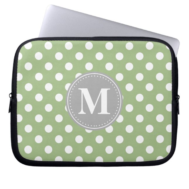 Farbige graue und weiße Polka Dots graue Monogramm Laptopschutzhülle (Vorderseite)