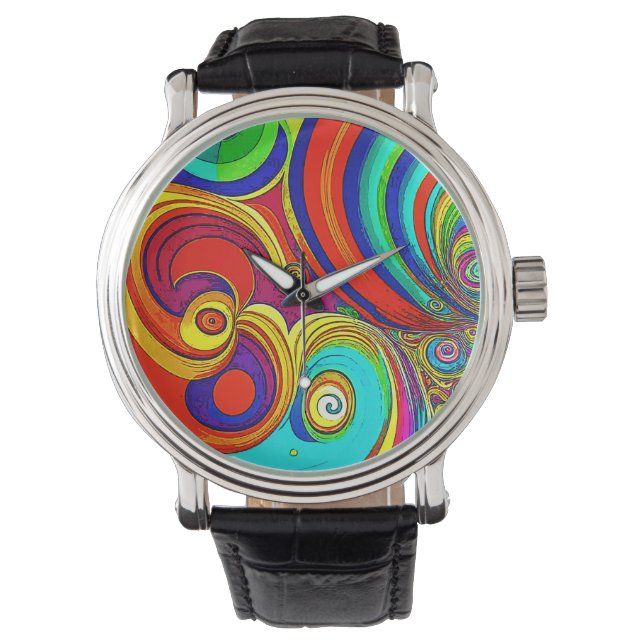 Farbige Groovy Rainbow-Wirbel Armbanduhr (Vorderseite)