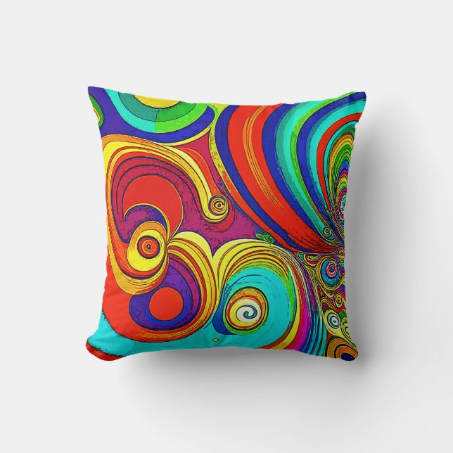 Farbige Groovy Rainbow-Wirbel Kissen (Vorderseite)