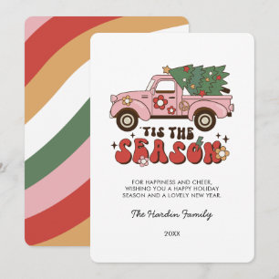 Farbige Groovy Retro-Weihnachtskarte Feiertagskarte