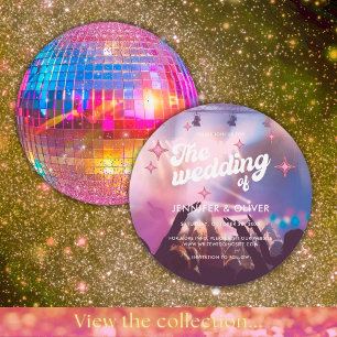 Farbige Groovy Rosa Glitter Disco-Kugel Hochzeit Einladung