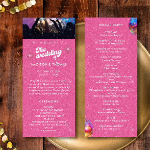 Farbige Groovy Rosa Glitter Disco-Kugel Hochzeit Programm