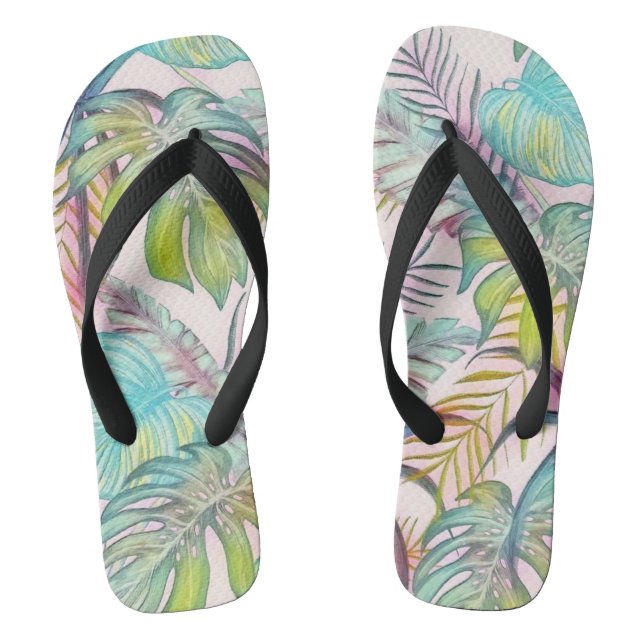 Farbige große tropische Blätter Aquarellmalerei Flip Flops (Fußbett)