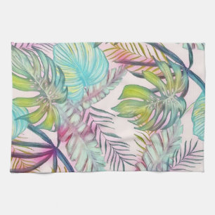 Farbige große tropische Blätter Aquarellmalerei Geschirrtuch