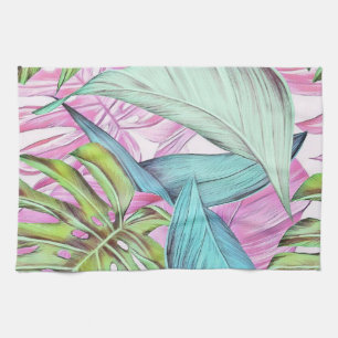 Farbige große tropische Blätter Aquarellmalerei Geschirrtuch
