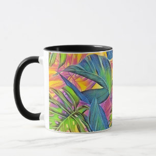 Farbige große tropische Blätter Aquarellmalerei Tasse
