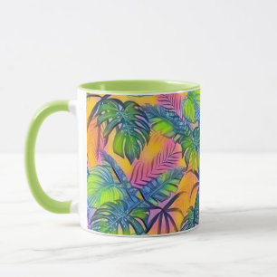 Farbige große tropische Blätter Aquarellmalerei Tasse