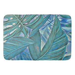 Farbige grüne blaue tropische Blätter Aquarell Badematte