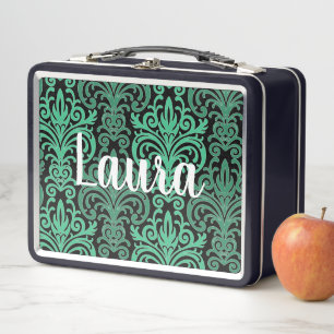 Farbige grüne Damast-Muster-Metall-Lunchbox Metall Brotdose