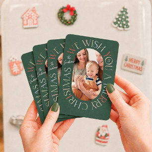 Farbige grüne Retro-Feiertags-Weihnachts-Foto Magnet