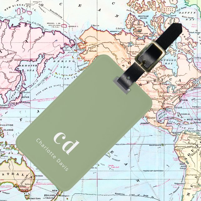 Farbige grüne, weiße Monogramm-Initialen Gepäckanhänger (Von Creator hochgeladen)