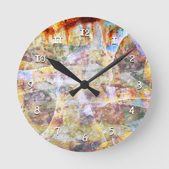 Farbige Grunge Graffiti Runde Wanduhr (Vorderseite)