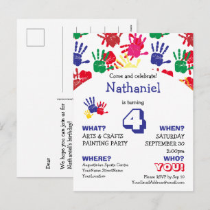 Farbige Handabdrücke Kinder INDIVIDUELLES ALTER Ge Feiertagspostkarte