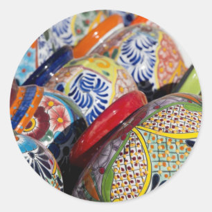 Farbige handbemalte mexikanische Töpferei Runder Aufkleber