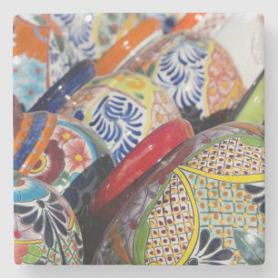 Farbige handbemalte mexikanische Töpferei Steinuntersetzer