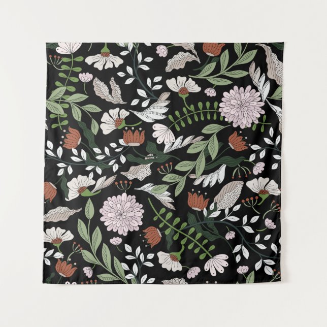 Farbige, handbemalte, nahtlose Zeichnung mit Blume Wandteppich (Vorderseite)
