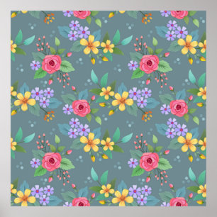 Farbige handgezeichnete Blume Muster Vintag Poster