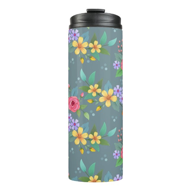 Farbige handgezeichnete Blume Muster Vintag Thermosbecher (Vorderseite)