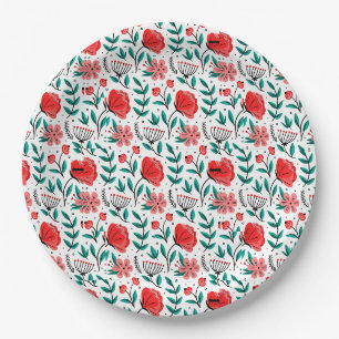 Farbige handgezeichnete Blumengestaltung. Pappteller