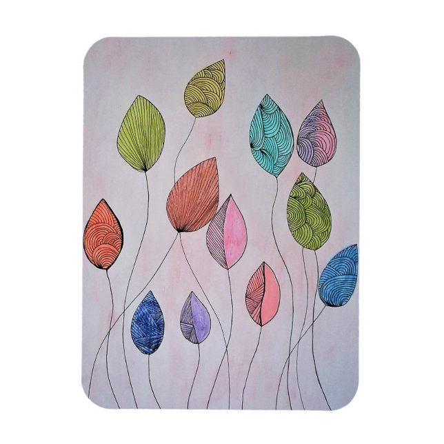 Farbige handgezeichnete botanische Blätter Kunstma Magnet (Vertikal)