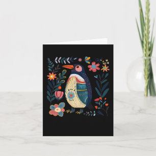 Farbige handgezeichnete Pinguillustration mit Flor Karte
