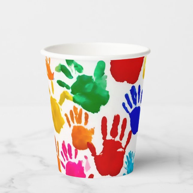 Farbige HandPrint Pappbecher (Vorderseite)