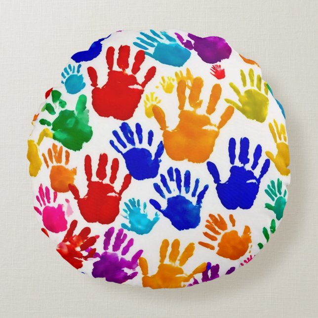 Farbige HandPrint Rundes Kissen (Vorderseite)