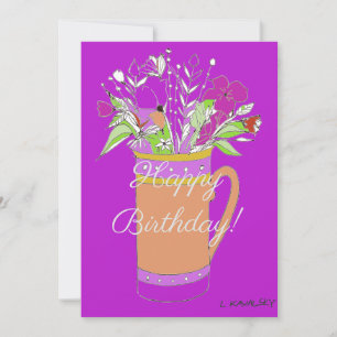 Farbige Happy Birthday Blumen in Tasse  Feiertagskarte