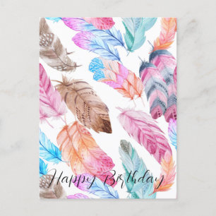 Farbige Happy Birthday Boho Federn Grußkarte Postkarte