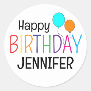 Farbige Happy Birthday Luftballons personalisiert  Runder Aufkleber