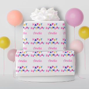 Farbige Happy Birthday mit individuellem Namen  Geschenkpapier