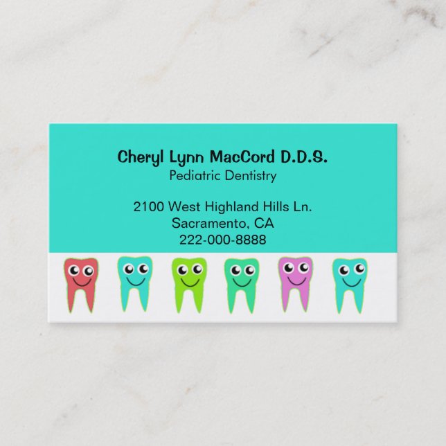 Farbige Happy Teeth Custom Dentist Business Card Terminkarte (Vorderseite)