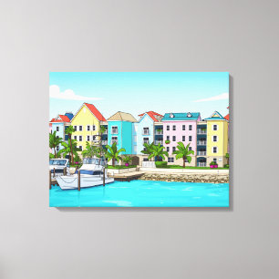 Farbige Häuser auf den Bahamas Leinwanddruck