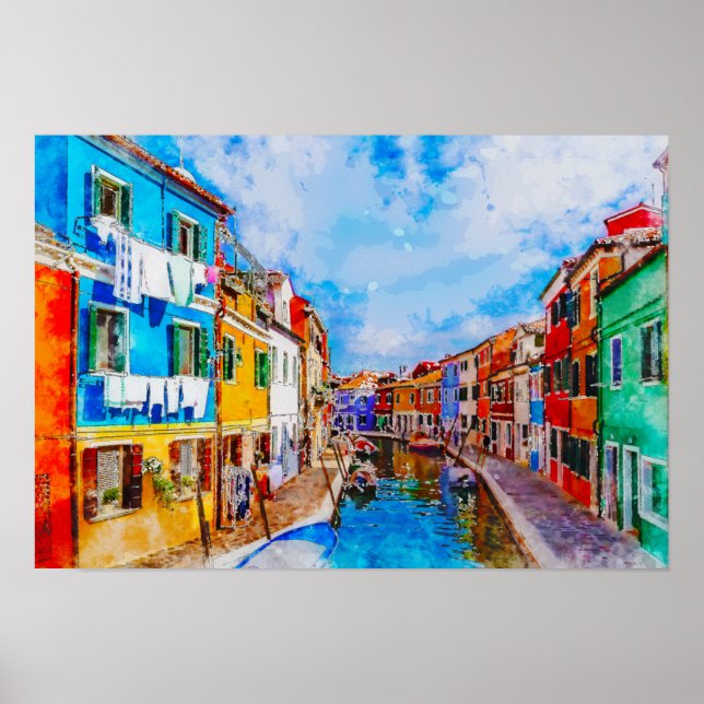 Farbige Häuser in Burano, Venedig, Italien. Poster (Vorne)