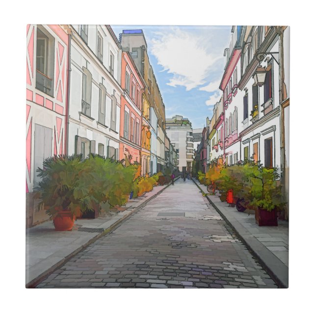 Farbige Häuser in der Rue Cremieux - Paris Fliese (Vorderseite)