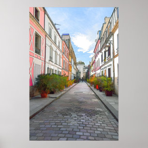 Farbige Häuser in der Rue Cremieux - Paris Poster