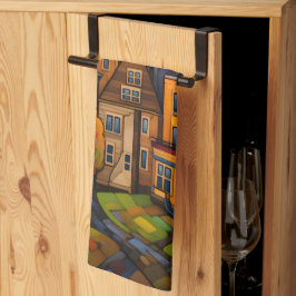 Farbige Häuser und Bäume im Herbst Geschirrtuch